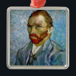 Ornement Métallique Van Gogh Autoportrait<br><div class="desc">Peinture d'auto-portrait du peintre hollandais post-impressionniste Van Gogh dans les tons bleus</div>
