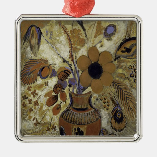 Ornement Métallique Vase à Etruscan avec des fleurs (Devant)