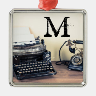 Ornement Métallique Vintage Type Writer Retr Monogram Initial Ornament