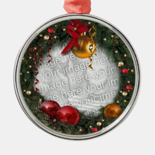 Ornement Métallique Votre photo dans une couronne de Noël