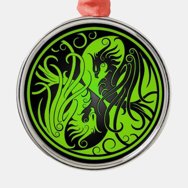 Ornement Métallique Yin vert et noir Yang Phoenix (Devant)