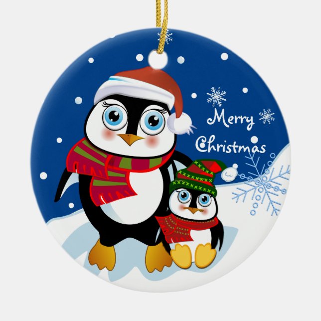 Ornement mignon de pingouins de Noël avec le texte (Devant)