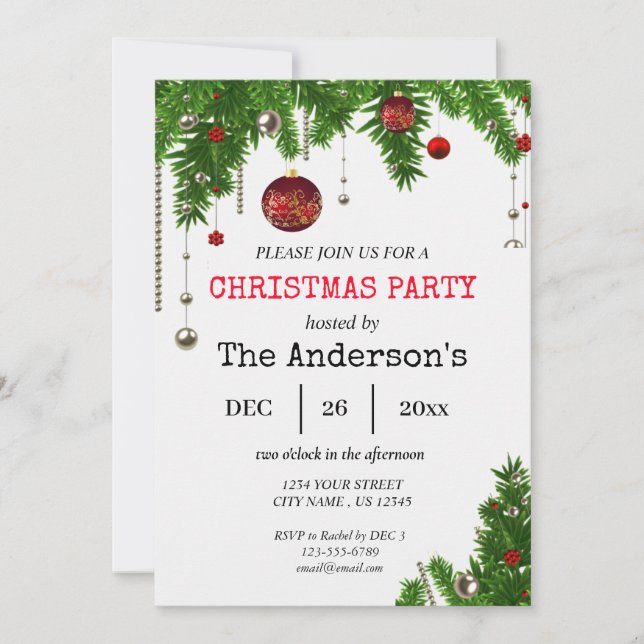 Ornement Noël Vacances Holly Fête Invitation (Devant)