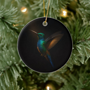 Ornement Noir 4 Luxe avec Colibri en Vol
