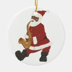 Ornement noir bariolé de Noël de Père Noël