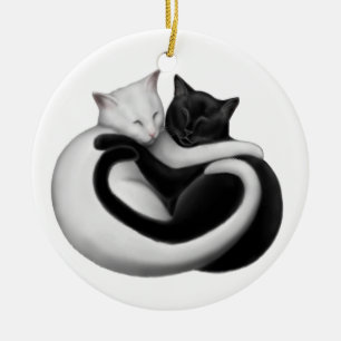 Ornement noir et blanc de chats d'amour