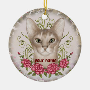 Ornement nom personnalisé Roses Chat Abyssin