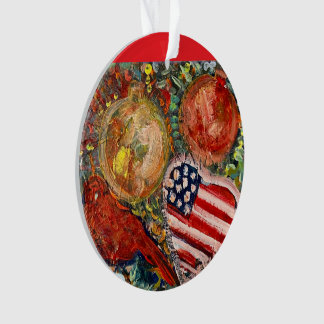 Ornement Oiseau Rouge, Cœur de Drapeau Américain-