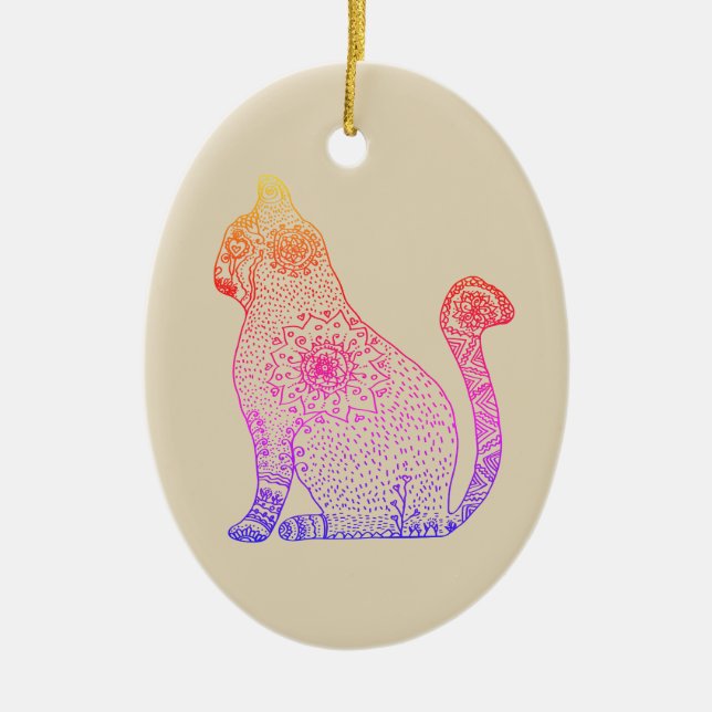 Ornement ovale chat mandala (Devant)