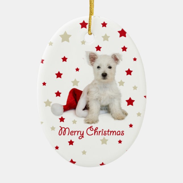 Ornement ovale d'arbre de Noël de chiot de Westie (Devant)