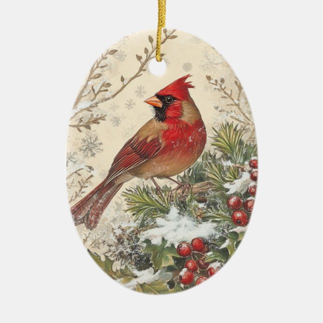 Ornement ovale de Noël Cardinal (Devant)