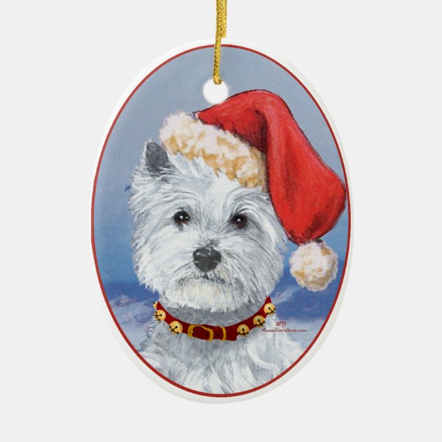 Ornement Ovale En Céramique Aide du Père Noël Westie (Devant)