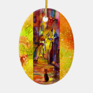 ORNEMENT OVALE EN CÉRAMIQUE ALLÉES MÉDIÉVALES LA NUIT À FLORENCE