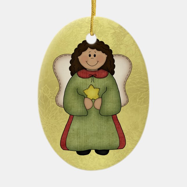 Ornement Ovale En Céramique Ange d'Afro-américain (Devant)