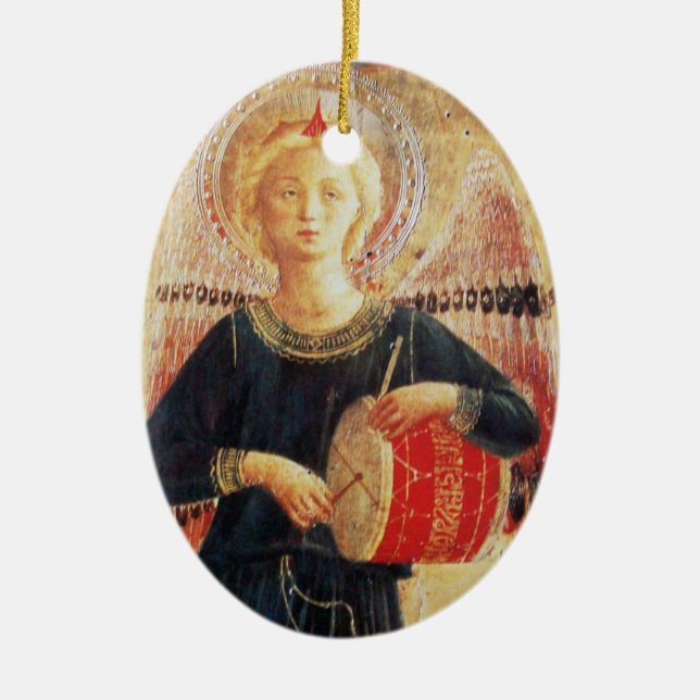 Ornement Ovale En Céramique ANGE MUSICAL Ruby Gem stone (Devant)