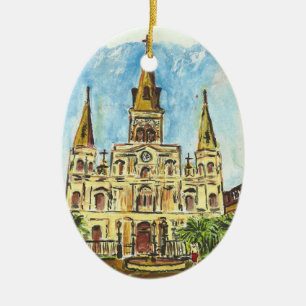 Ornement Ovale En Céramique Aquarelle de la cathédrale