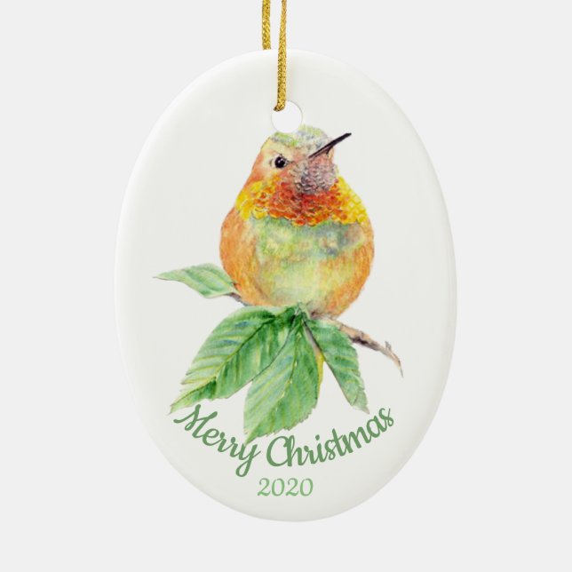 Ornement Ovale En Céramique Aquarelle de Noël personnalisée Oiseau de colibri (Dos)