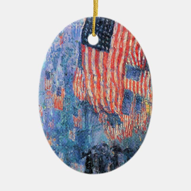 Ornement Ovale En Céramique Avenue dans la pluie par Frederick Childe Hassam (Devant)