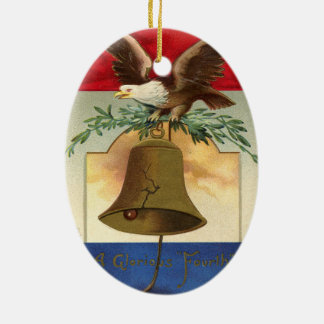 Ornement Ovale En Céramique bald eagle liberté bell patriotique art vintage