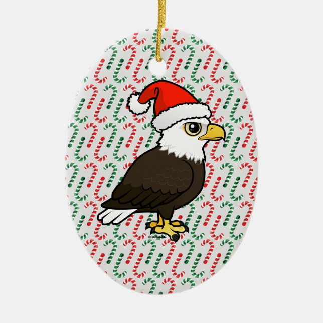 Ornement Ovale En Céramique Bald Eagle Père Noël (Devant)