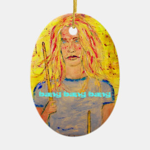 Ornement Ovale En Céramique bang bang bang Drummer Girl