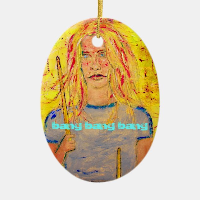 Ornement Ovale En Céramique bang bang bang Drummer Girl (Devant)