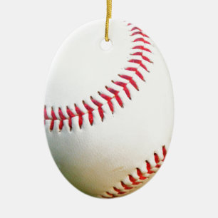 Ornement Ovale En Céramique Baseball blanc avec couture rouge