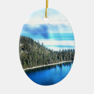 ORNEMENT OVALE EN CÉRAMIQUE BEAU LAC TAHOE