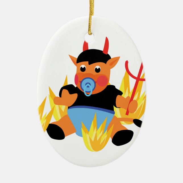 Ornement Ovale En Céramique bébé diable (Devant)