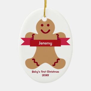 Ornement Ovale En Céramique Bébé rouge de nom de bannière d'enfant Brown de