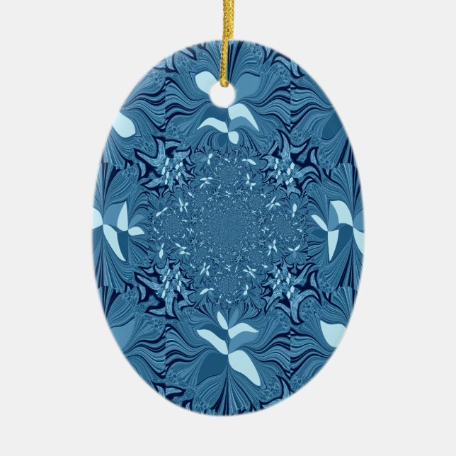 Ornement Ovale En Céramique Belle Iridescente Extraordinaire Bleu Kaleidoscope (Devant)