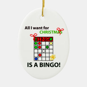 Ornement Ovale En Céramique BINGO Je veux un bingo pour Noël