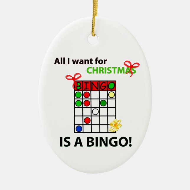 Ornement Ovale En Céramique BINGO Je veux un bingo pour Noël (Devant)