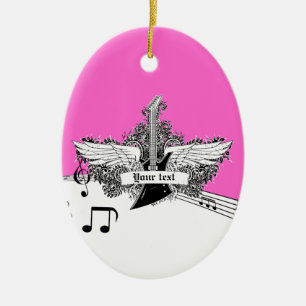 Ornement Ovale En Céramique Black white hot pink electric guitar with wings