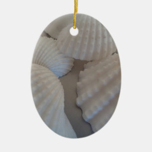 Ornement Ovale En Céramique Blanc gris, Coquillages, Sea Shell Summer Beach Lo