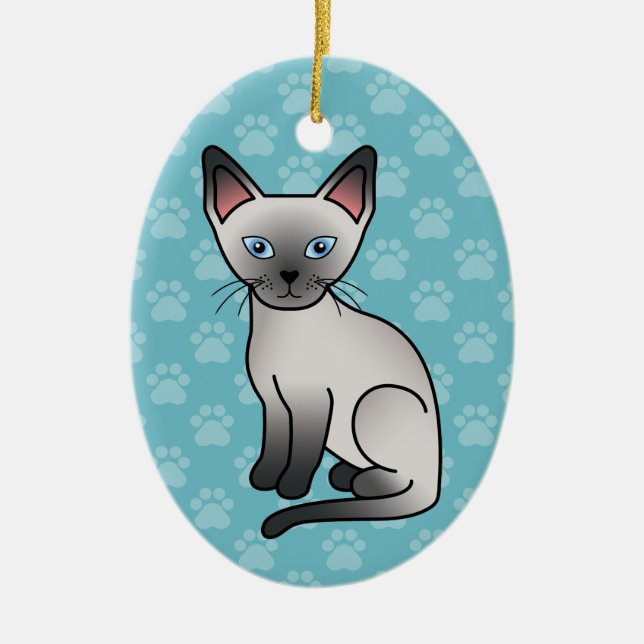 Ornement Ovale En Céramique Bleu Point Siamese Cat Cute Dessin Illustration (Devant)