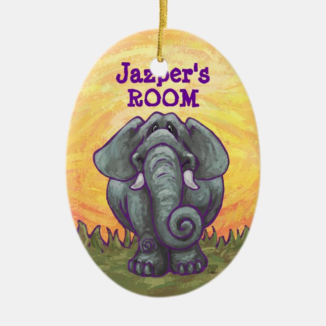 Ornement Ovale En Céramique Cadeaux et accessoires éléphants (Devant)