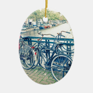 Ornement Ovale En Céramique Canal et bicyclettes d'Amsterdam