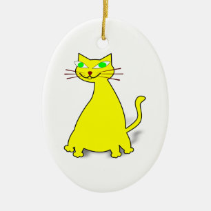 Ornement Ovale En Céramique Chat gras jaune