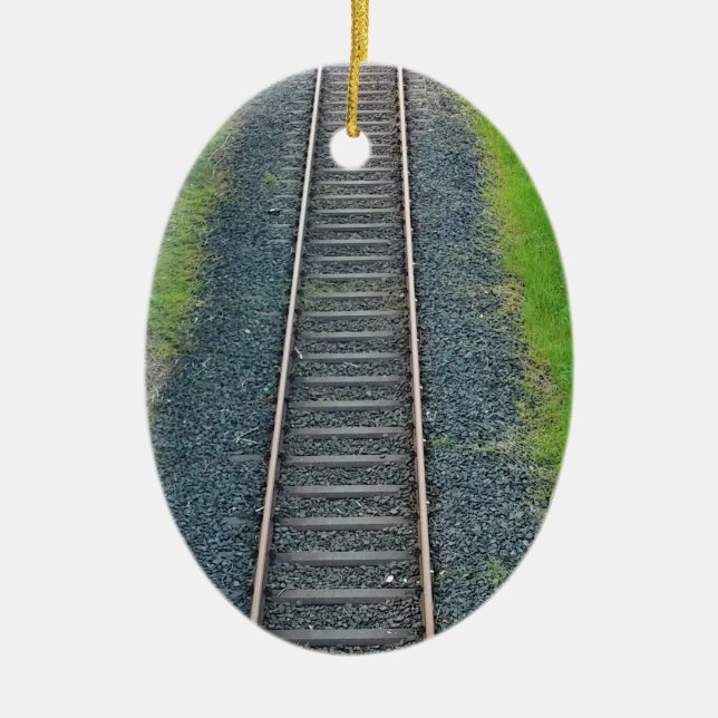 Ornement Ovale En Céramique Chemin de fer dans la nature, paysage (Devant)