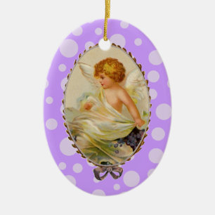 Ornement Ovale En Céramique Cherub vintage