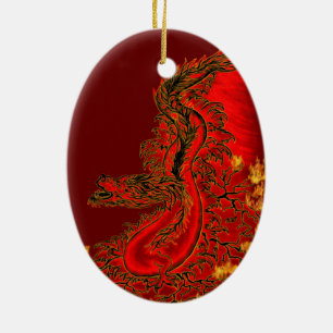 Ornement Ovale En Céramique Chine Dragon rouge et or design