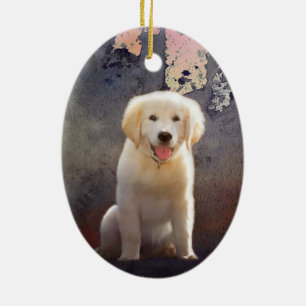 Ornement Ovale En Céramique Chiot de Golden Retriever