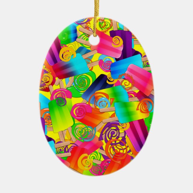 Ornement Ovale En Céramique CKC Popsicle Swirls, ORNAMENT Jaune OVAL (Devant)