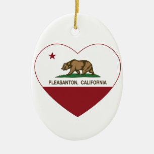 Ornement Ovale En Céramique coeur de Pleasanton de drapeau de la Californie