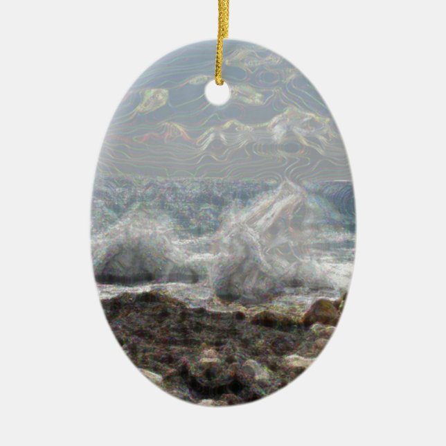 Ornement Ovale En Céramique Corail et vagues (Devant)