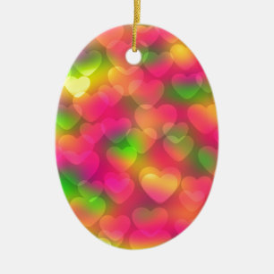 Ornement Ovale En Céramique Couleurs folles Coeurs Bokeh ORNAMENT