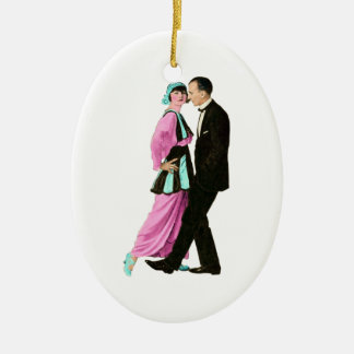 Ornement Ovale En Céramique couples vintages de danse des années 1920