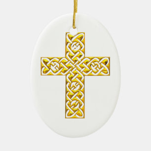 Ornement Ovale En Céramique Croix d'or