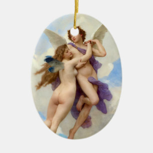Ornement Ovale En Céramique Cupid & Psyche Vintage Bouguereau